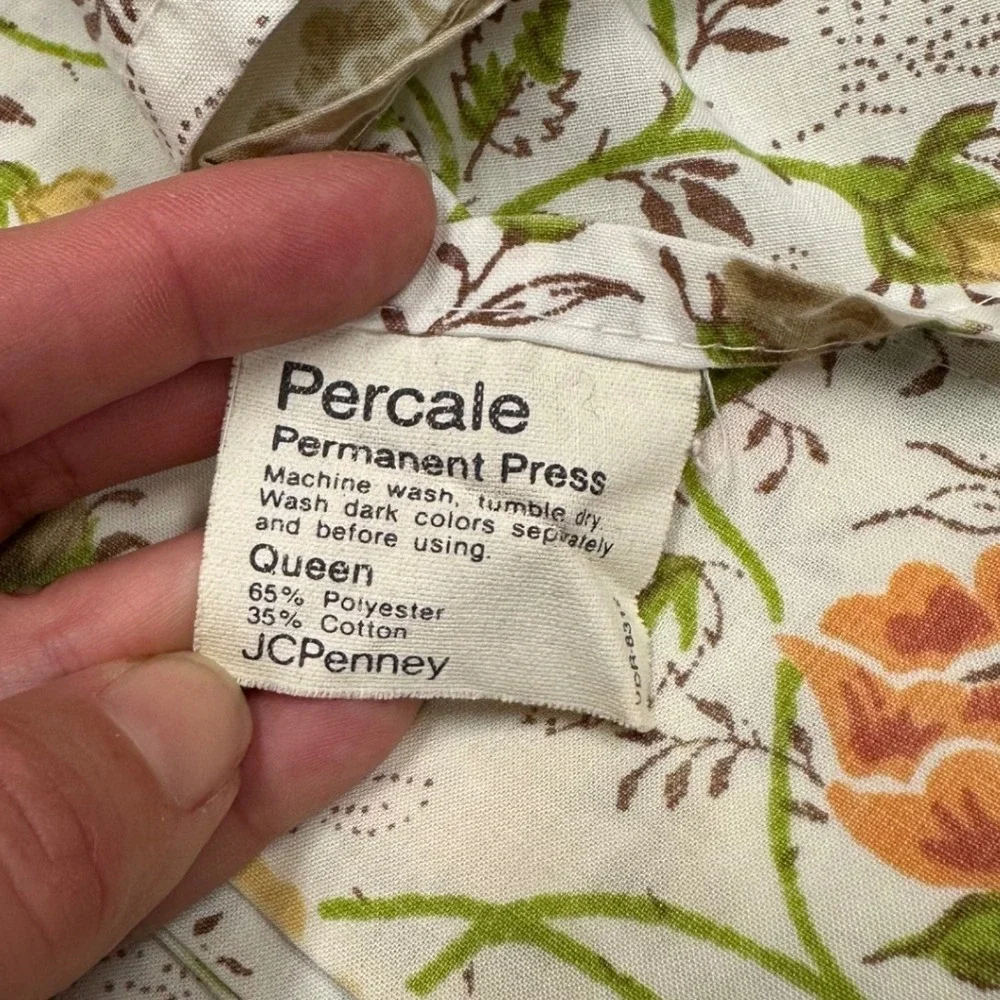 Vintage 70s JCPenney Juliet Floral Cottagecore Retro Queen Percale Flat Sheet